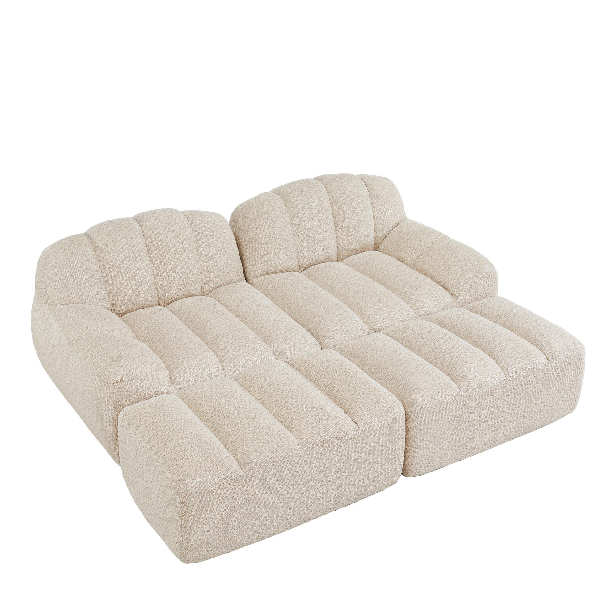 2-SITZER SOFA Granulierter Fleece Beige mit Ottomane - Beige, Textil (210/79/165cm) - WISHDOR