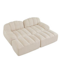 2-SITZER SOFA Granulierter Fleece Beige mit Ottomane - Beige, Textil (210/79/165cm) - WISHDOR