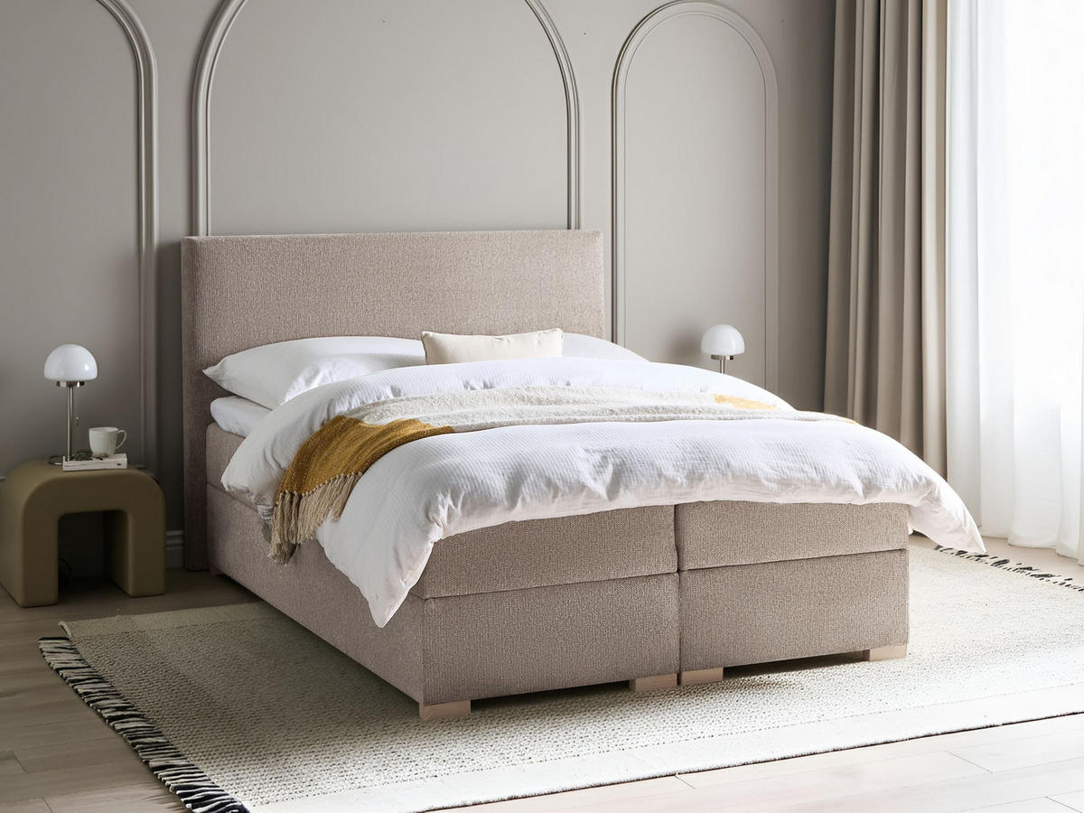 BOXSPRINGBETT mit Stauraum 140/200 cm Stoff Taupe Major - Taupe, Textil (140/200cm) - Beliani