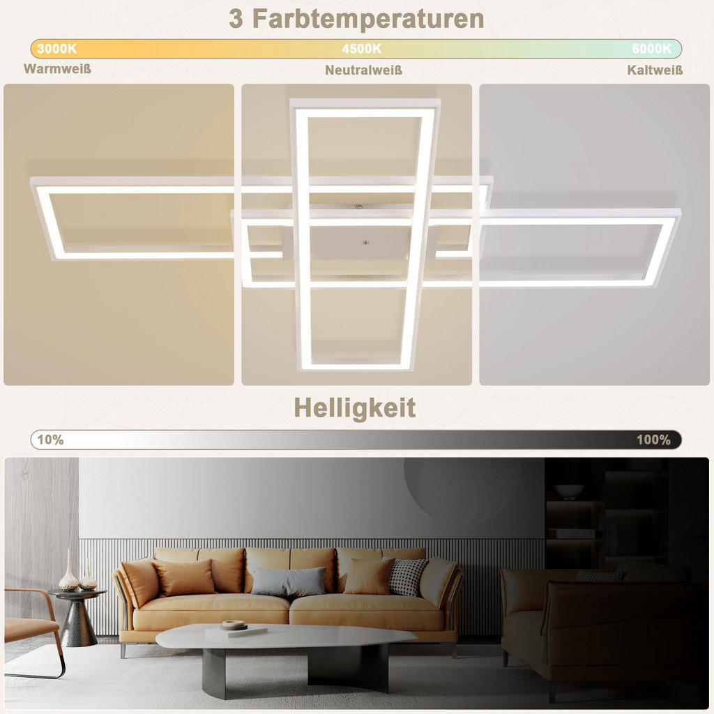 Thumbnail - Nettlife Led-Deckenleuchte, Weiß, Metall, 71x7x101 cm, Lampen & Leuchten, Innenbeleuchtung, Deckenleuchten