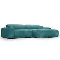 ECKSOFA mit Longchair - Cord - Türkis/Schwarz, Kunststoff/Textil (284/178cm) - home24