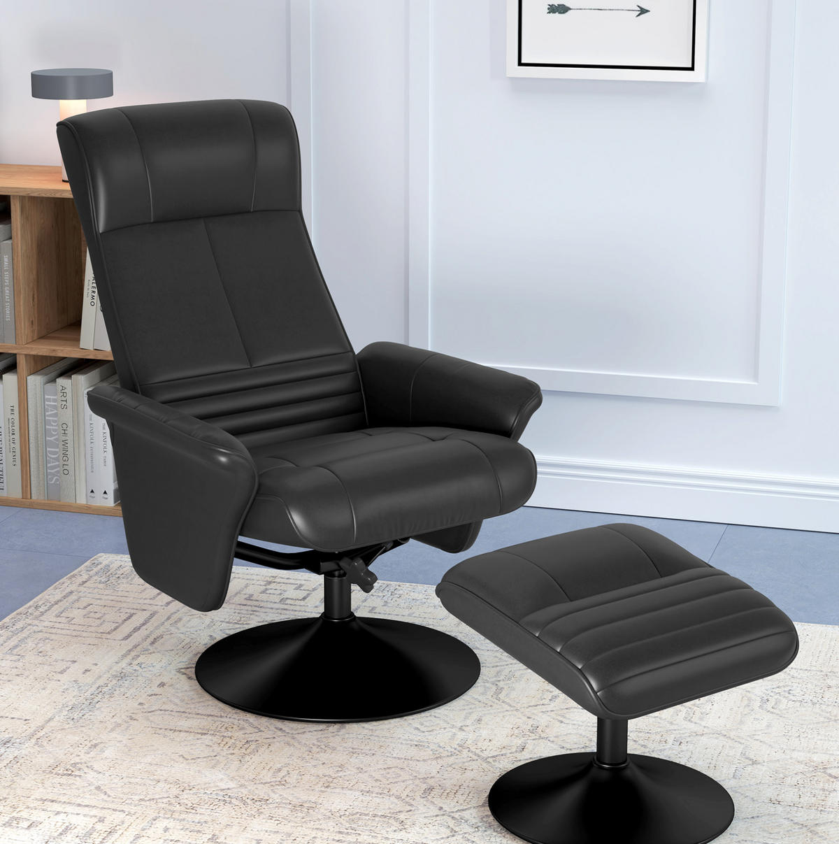 RELAXSESSEL 71/104/69 cm Schwarz aus Polyester mit Hocker - Schwarz, Textil (71/104/69cm) - OKMYHOME