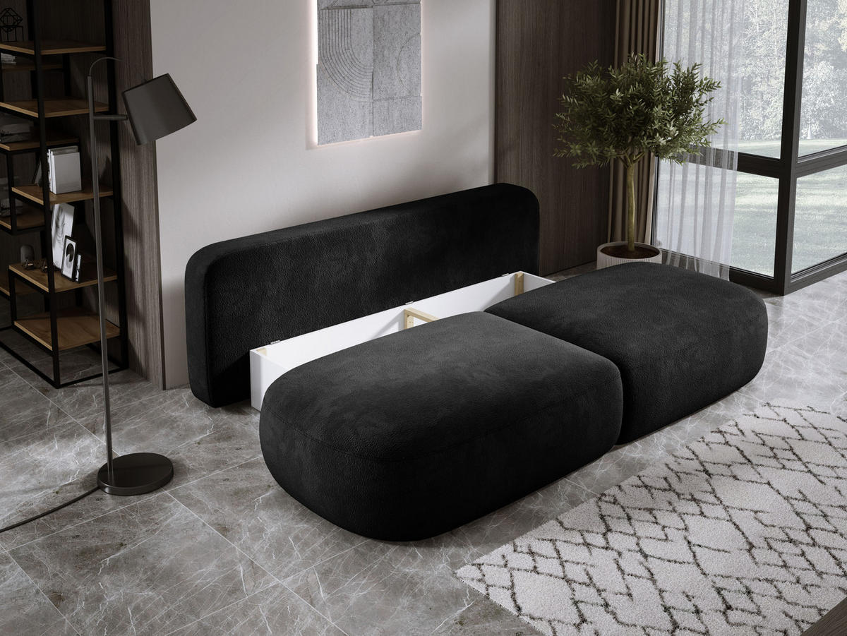 SCHLAFSOFA Moderne BABU mit Schlaffunktion – 3-Sitzer Sofa mit Bettkasten, DL-Automat, 2 Rückenkissen, 2 Zierkissen, 240x90x90 cm, Schwarz - Schwarz, Holz/Textil (240/90/90cm) - DomoHome
