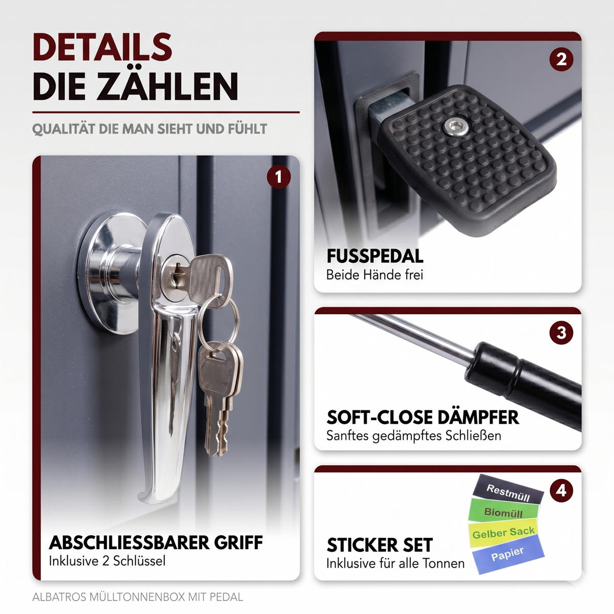 MÜLLTONNENBOX mit Pedal 3er, MTL3 - Anthrazit, Metall (216/116/80cm) - Albatros