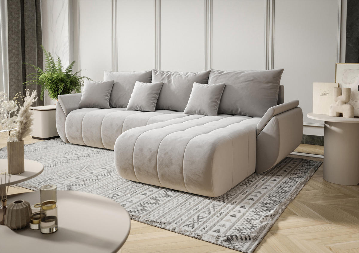 ECKSOFA mit Schlaffunktion TOKYO R Monolith 84 Rechts - Hellgrau, Textil (280/185cm) - Bedante