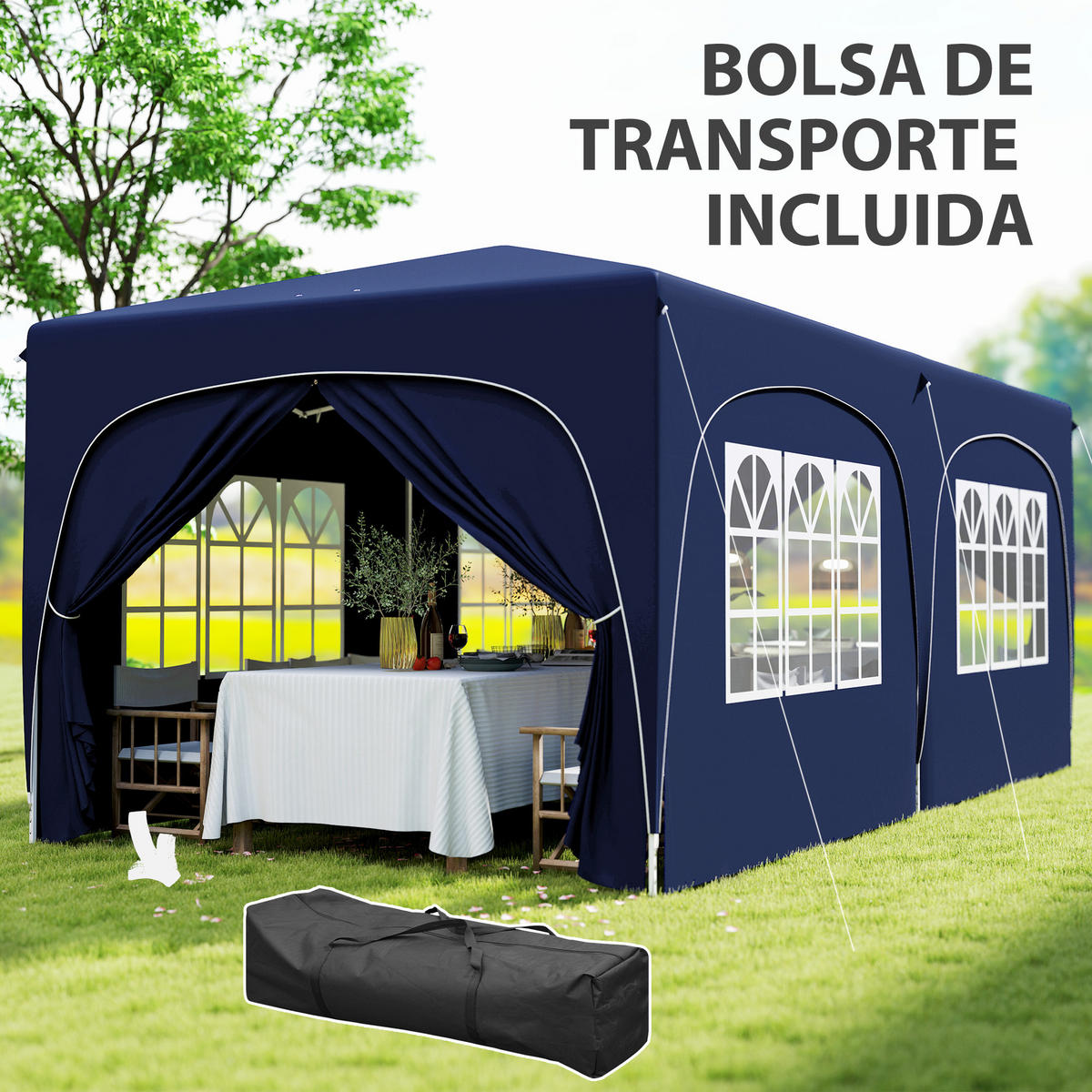 FALTPAVILLON, 3x6m, Seitenwände, UPF50+, höhenverstellbar, Dunkelblau - Multicolor, Metall (597/270/300cm) - FORIOUS