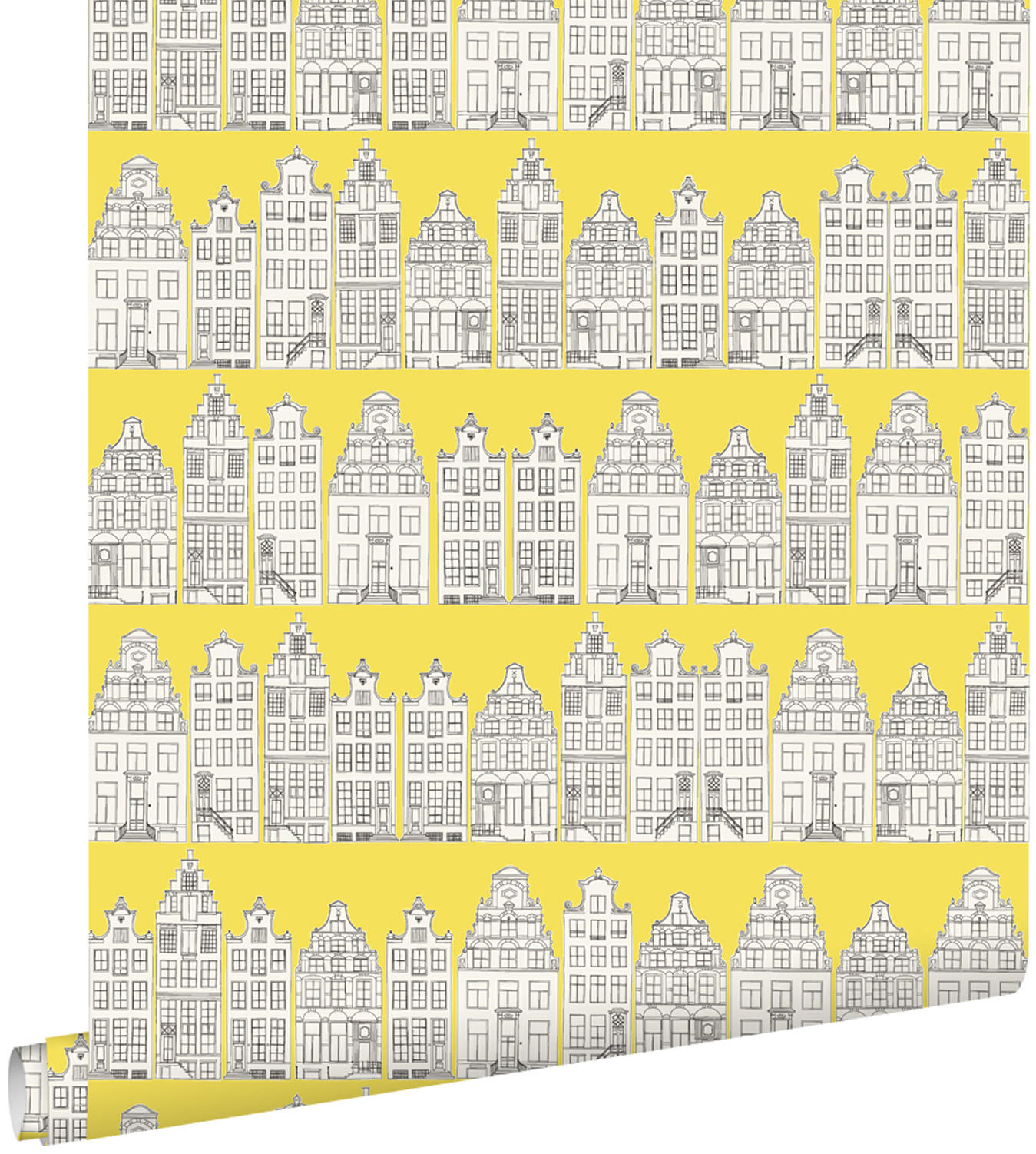 TAPETE Amsterdamer Grachtenhäuser 53 cm x 10.05 m - Gelb, Papier (53/0.1cm) - ESTAhome