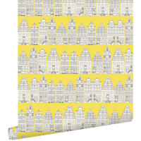 TAPETE Amsterdamer Grachtenhäuser 53 cm x 10.05 m - Gelb, Papier (53/0.1cm) - ESTAhome