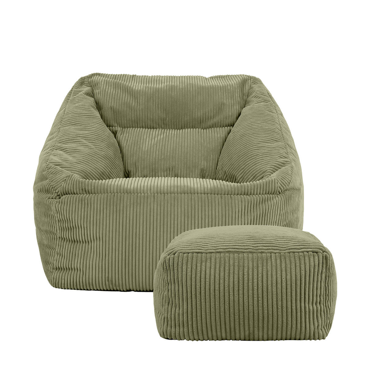 SITZSACK Cord Sessel Natalia mit Hocker - Salbeigrün, Textil (100/80/88cm) - icon