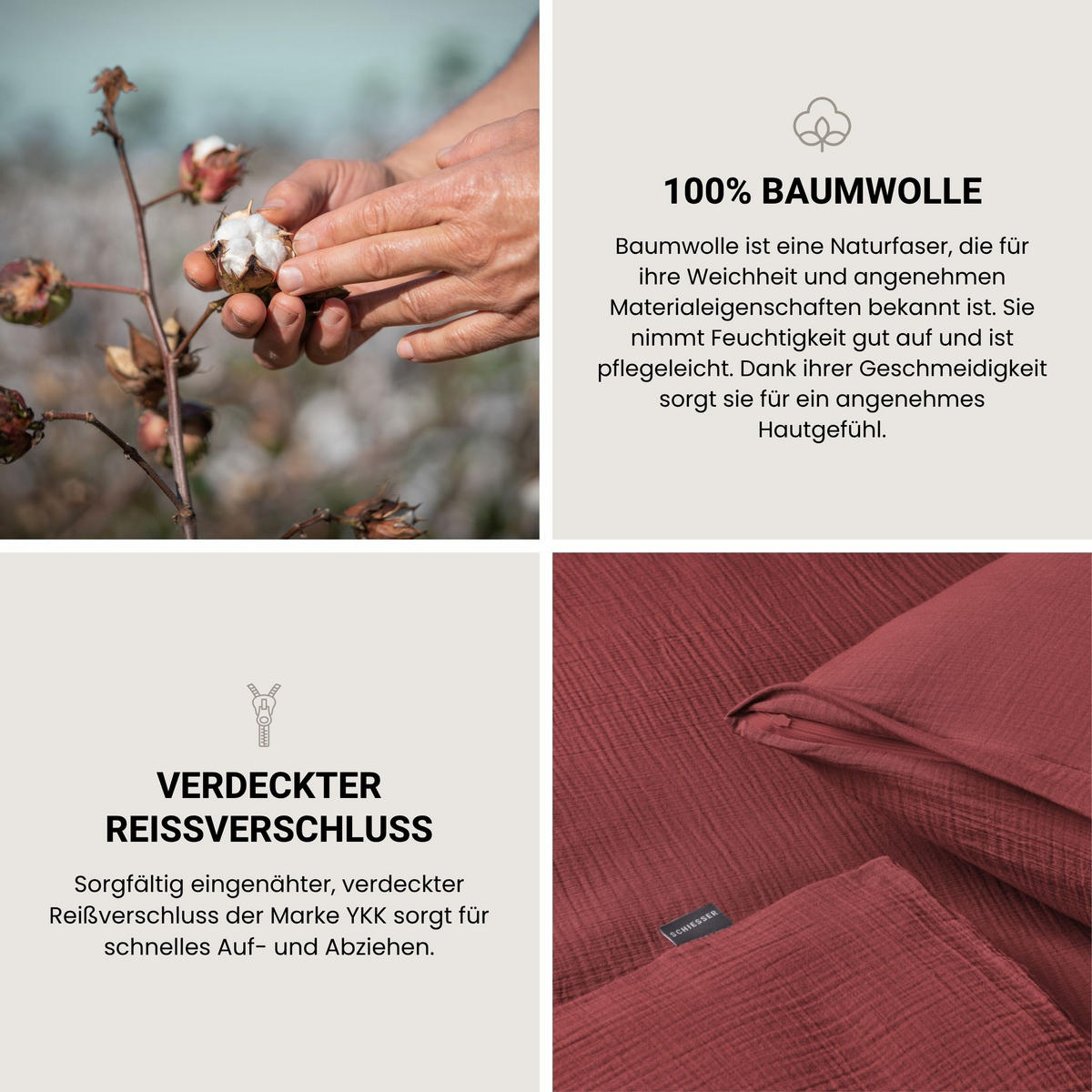 BETTWÄSCHESET Molly - Musselin - 2-teilig - 135 x 200 cm - Rosenholz - Rotbraun, Textil (135/200cm) - SCHIESSER