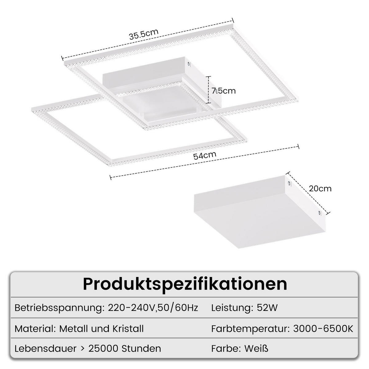 LED-DECKENLEUCHTE Friedhelm 54/54/8 cm - Weiß, Metall (54/54/8cm) - Nettlife