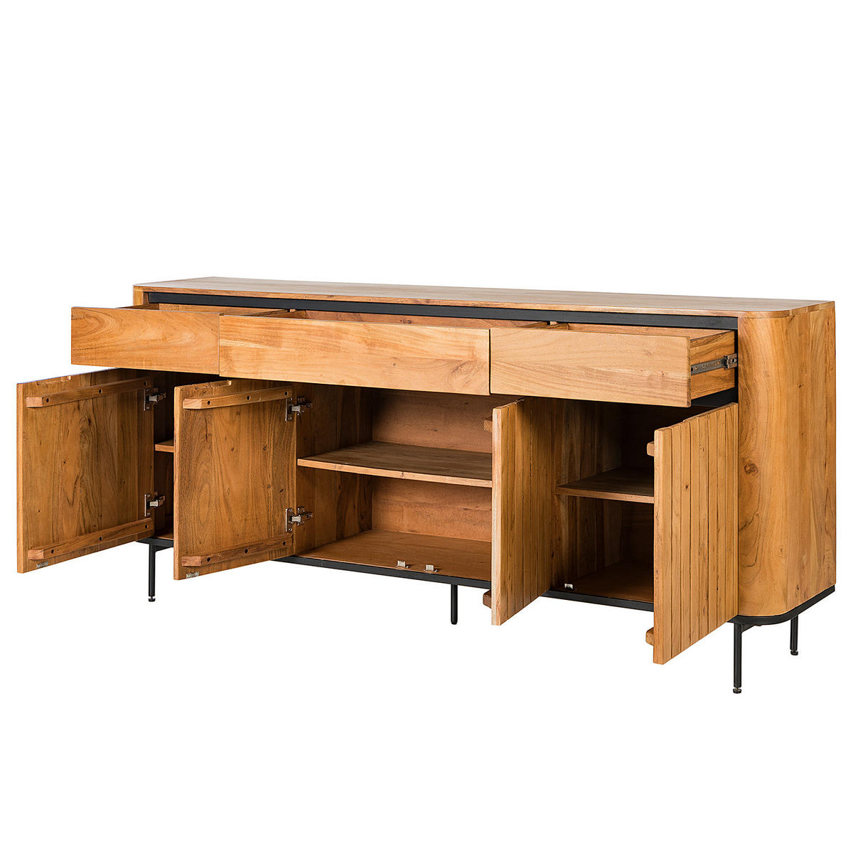 SIDEBOARD - Akazie massiv / Metall - Akaziefarben, Holz (177/90/42cm) - home24