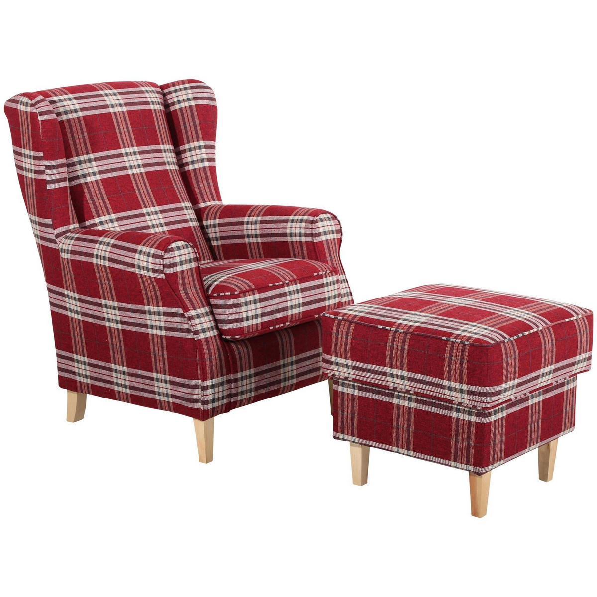 HOCKER Karlen Bezug Flachgewebe Buche natur / rot - Weinrot/Buchefarben, Kunststoff (53/45/53cm) - 58aufmkessel