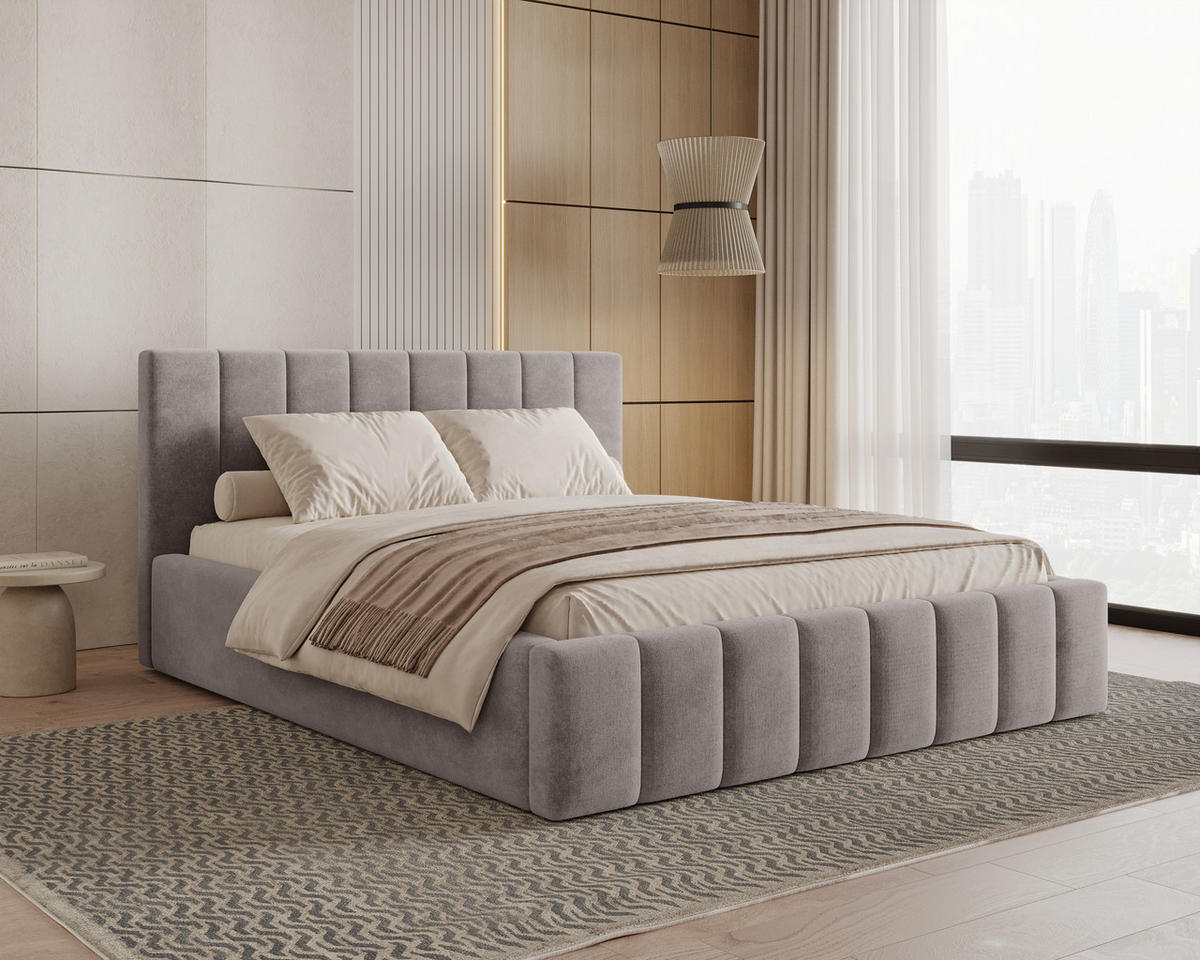 POLSTERBETT 01 180 x 200 cm – Flow – Bett mit Federmechanismus und Stauraum - Taupe, Holz (180/200cm) - ROYAL24_MARKT