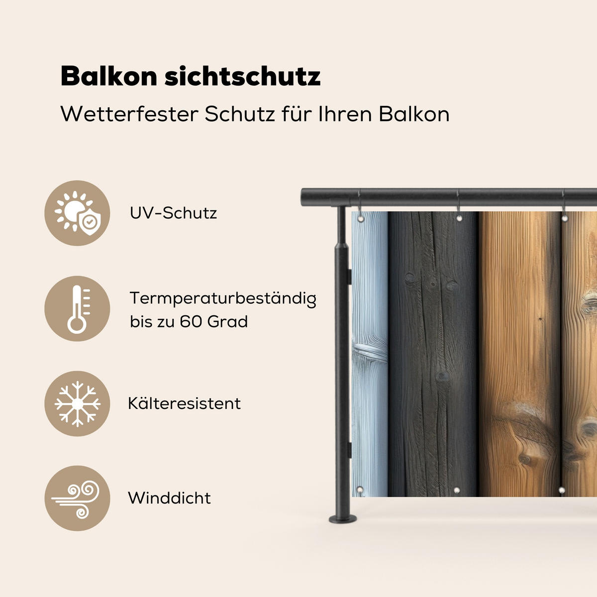 BALKON-SICHTSCHUTZ Holz - Dielen - Gemischt - Teakfarben, Kunststoff (300/130cm) - MuchoWow