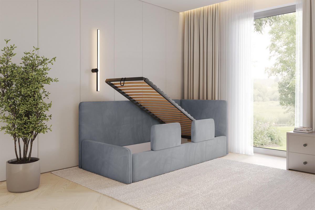 EINZELLBETT Jugendbett mit Bettkasten, Links - NORY 80x200 Grau - Grau, Holzwerkstoff/Textil (80/200cm) - ALTDECOR