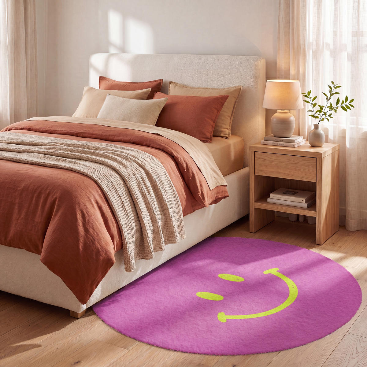 TEPPICH - Smiley - Fröhlich - Rosa - 120x120 cm - Pink, Kunststoff/Textil (120/0.4cm) - OnlyWow