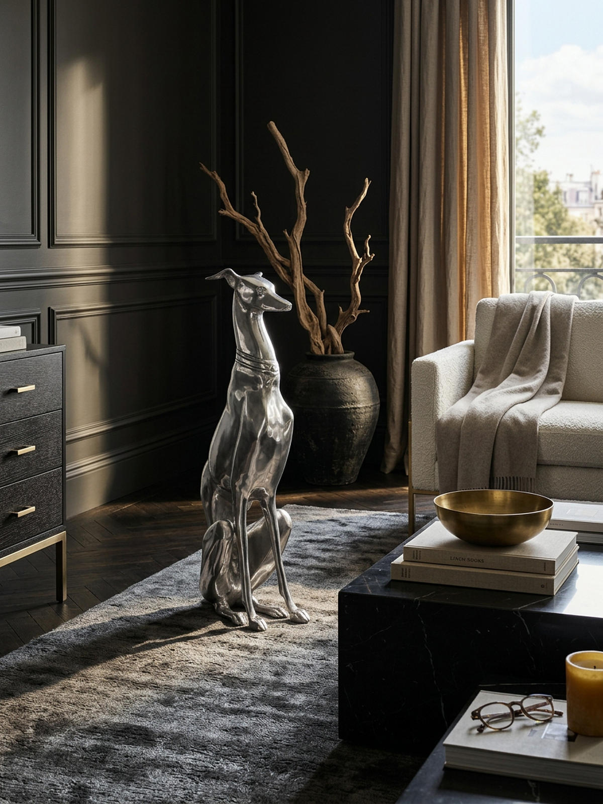 DEKOFIGUR Windhund Aluminium 18x70 cm handgefertigt - Silberfarben, Metall (18/70/25cm) - KADIMA DESIGN