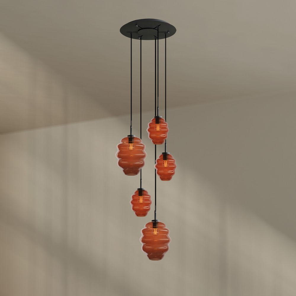 GALERIELEUCHTE Echos 5-flammig Braun Ø 18/25cm - Schwarz/Braun, Glas (18/18/20cm) - s.luce
