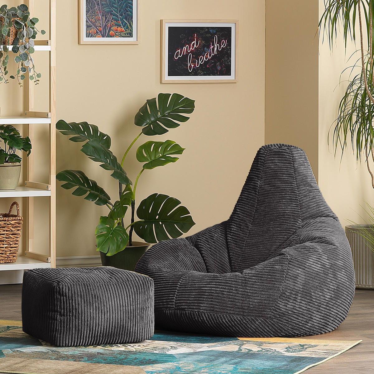 SITZSACK Dalton mit Hocker - Dunkelgrau/Anthrazit, Textil (90/73/84cm) - icon