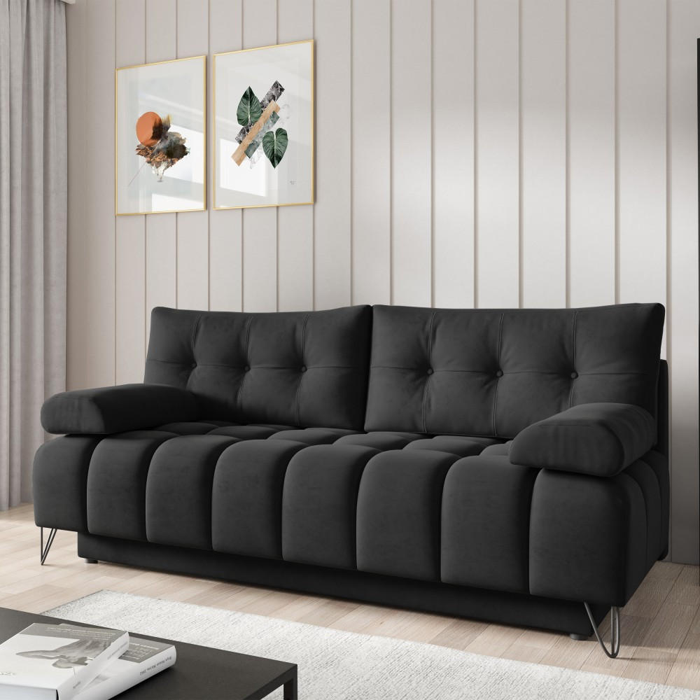 SCHLAFSOFA Bergen im Veloursstoff, Schwarz - Schwarz, Textil (197/93/100cm) - Beautysofa