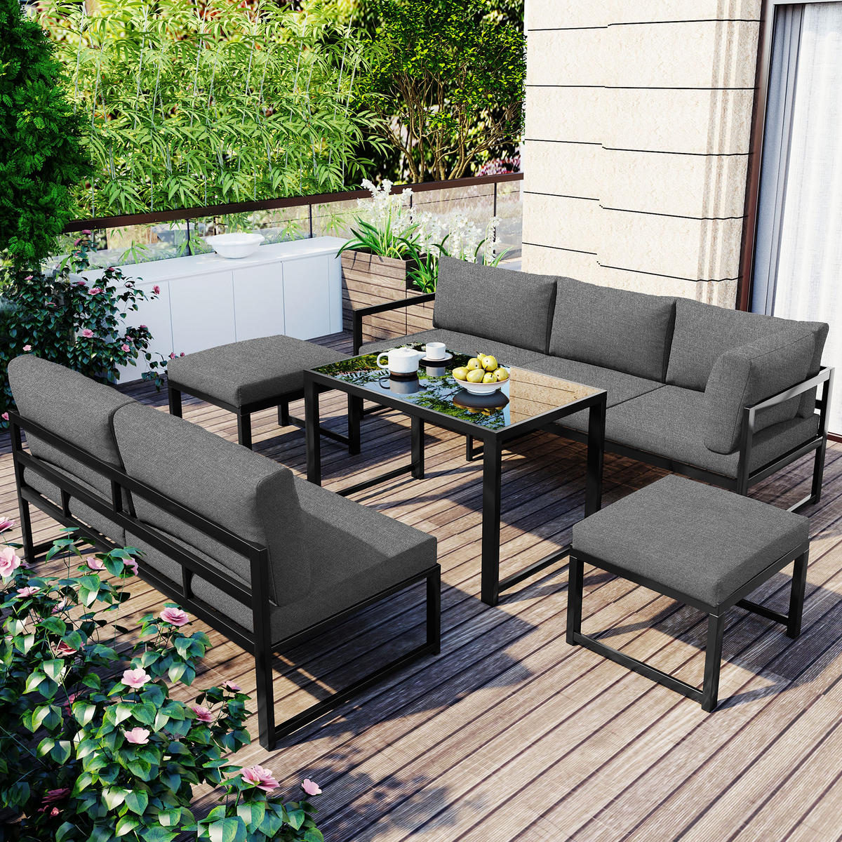 LOUNGESESSEL Set aus Aluminium mit Liegefunktion 4fach verstellbare Rückenlehne weiche Sitz und Rückenkissen Grau - Grau, Metall