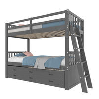 ETAGENBETT 90/200 cm Grau mit Ausziehbett und 3 Schubladen - Grau, Holz (90/200cm) - BEAOK