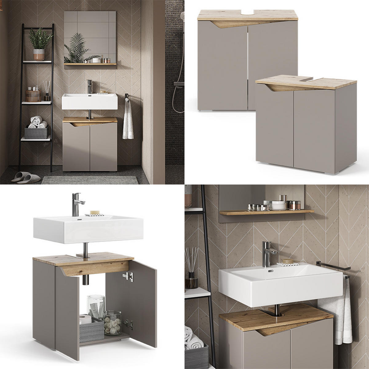 WASCHBECKENUNTERSCHRANK Marelle Greige 60 x 57.5 cm mit 2 Türen - Greige, Holzwerkstoff (60/57.5/35cm) - Vicco