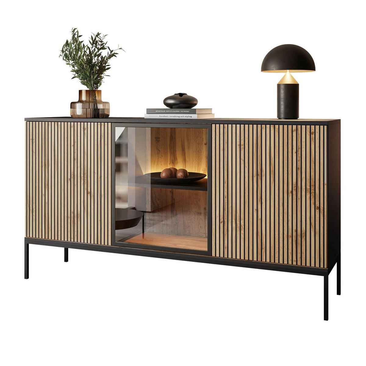 SIDEBOARDS ECLIPSE K154 mit Beleuchtung,Schwarz Eiche Wotan - Eiche Wotan, Holzwerkstoff (154/83/39cm) - Lookway