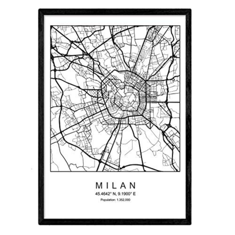 POSTER Milan Nordic Style A4 Schwarzer Rahmen - Schwarz, Papier (29.7/5/21cm) - Nacnic