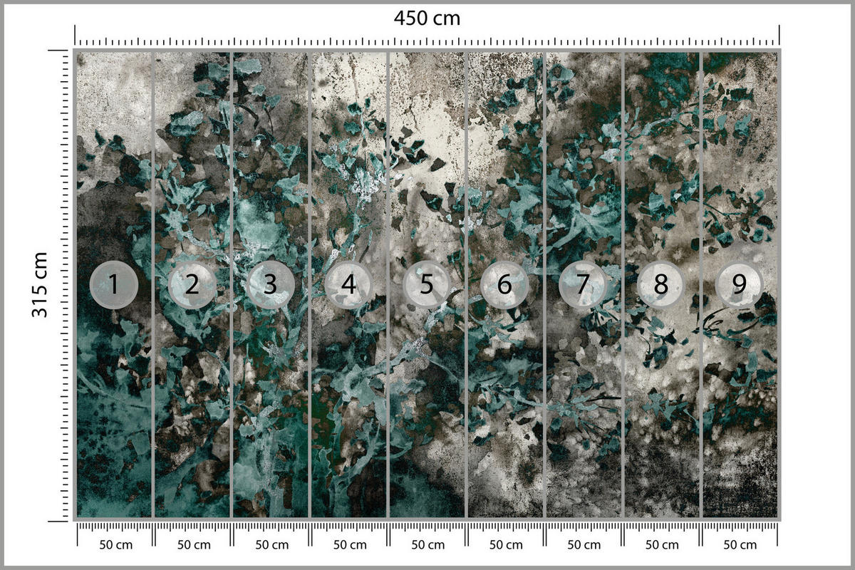 FOTOTAPETE für Wohnzimmer Beton Abstraktion 450x315 - Türkis/Grau, Papier (450/315cm) - Muralo