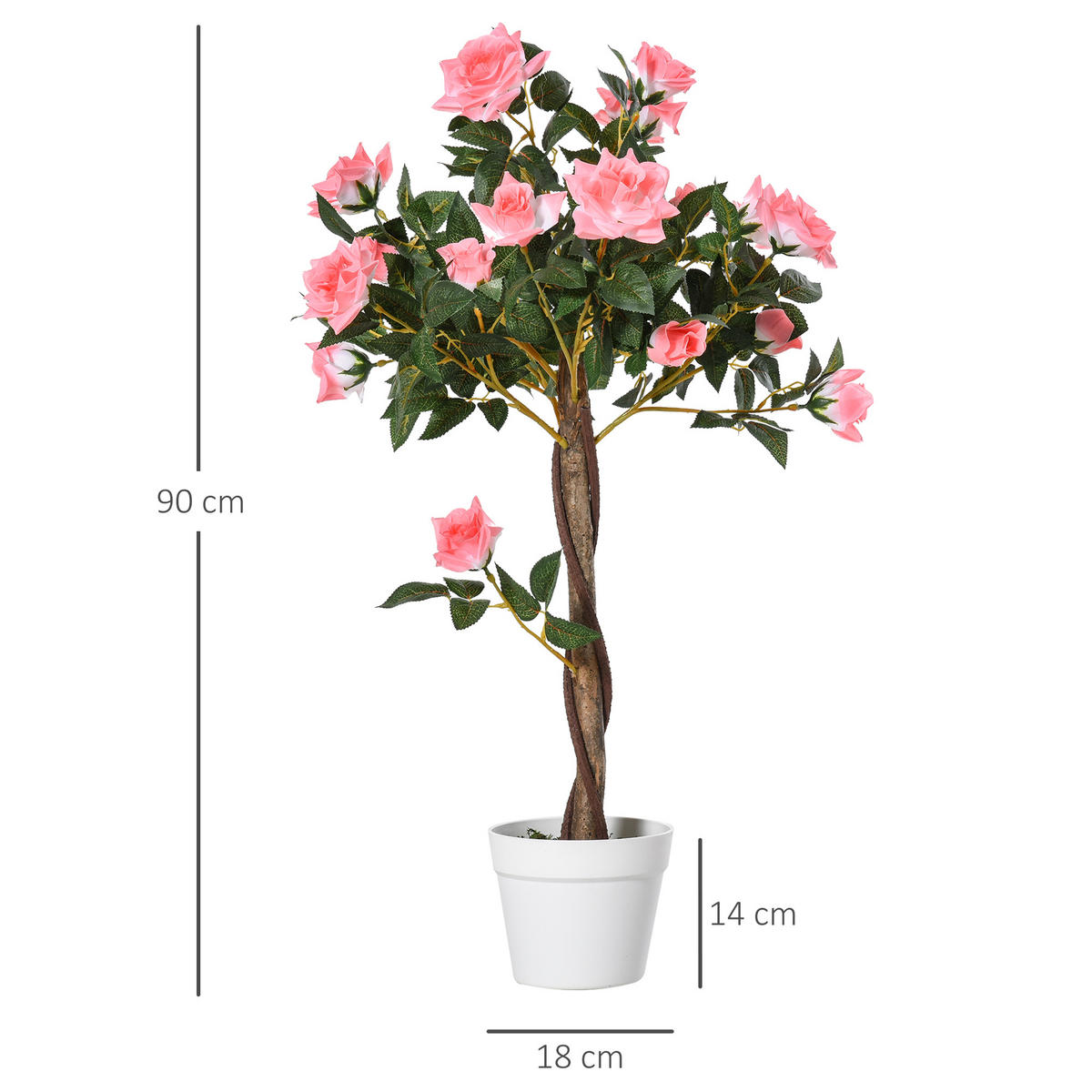 KÜNSTLICHE Rosenpflanzen groß 90 cm Kunstpflanze Rosenbaum für Wohnzimmer - Rosa, Kunststoff (90cm) - Outsunny