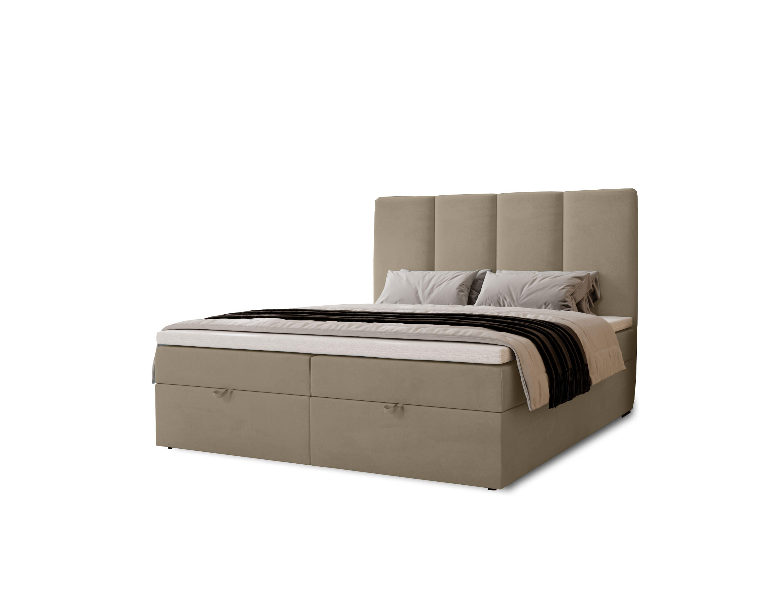 BOXBETT Malmo mit 2 Bettkästen, 200x200, Hellbraun, Velourstoff, Doppelbett mit Bonell-Matratze - Hellbraun, Holz/Kunststoff (200/200cm) - Agmat-Furniture