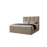 BOXBETT Malmo mit 2 Bettkästen, 120x200, Hellbraun, Velourstoff, Doppelbett mit Bonell-Matratze - Hellbraun, Holz/Kunststoff (120/200cm) - Agmat-Furniture