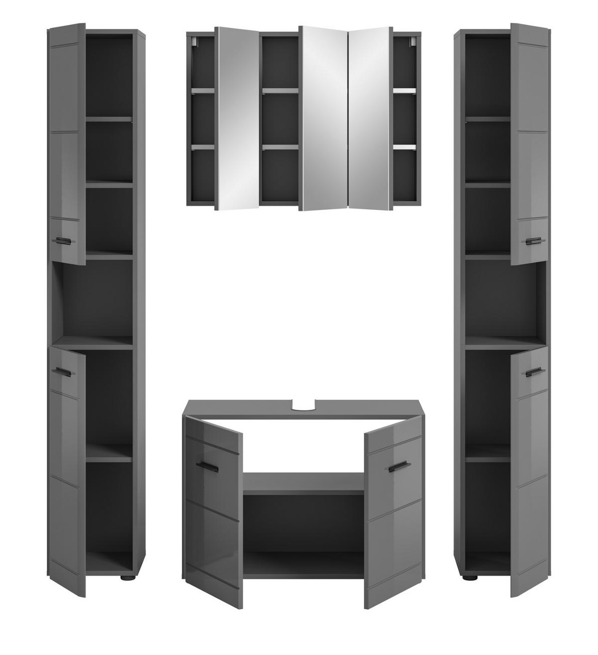 BADMÖBEL-SET grau Hochglanz 4-teilig, Komplettset mit Soft-Close - Grau, Glas/Holzwerkstoff (170/190/34cm) - Inn.Furn