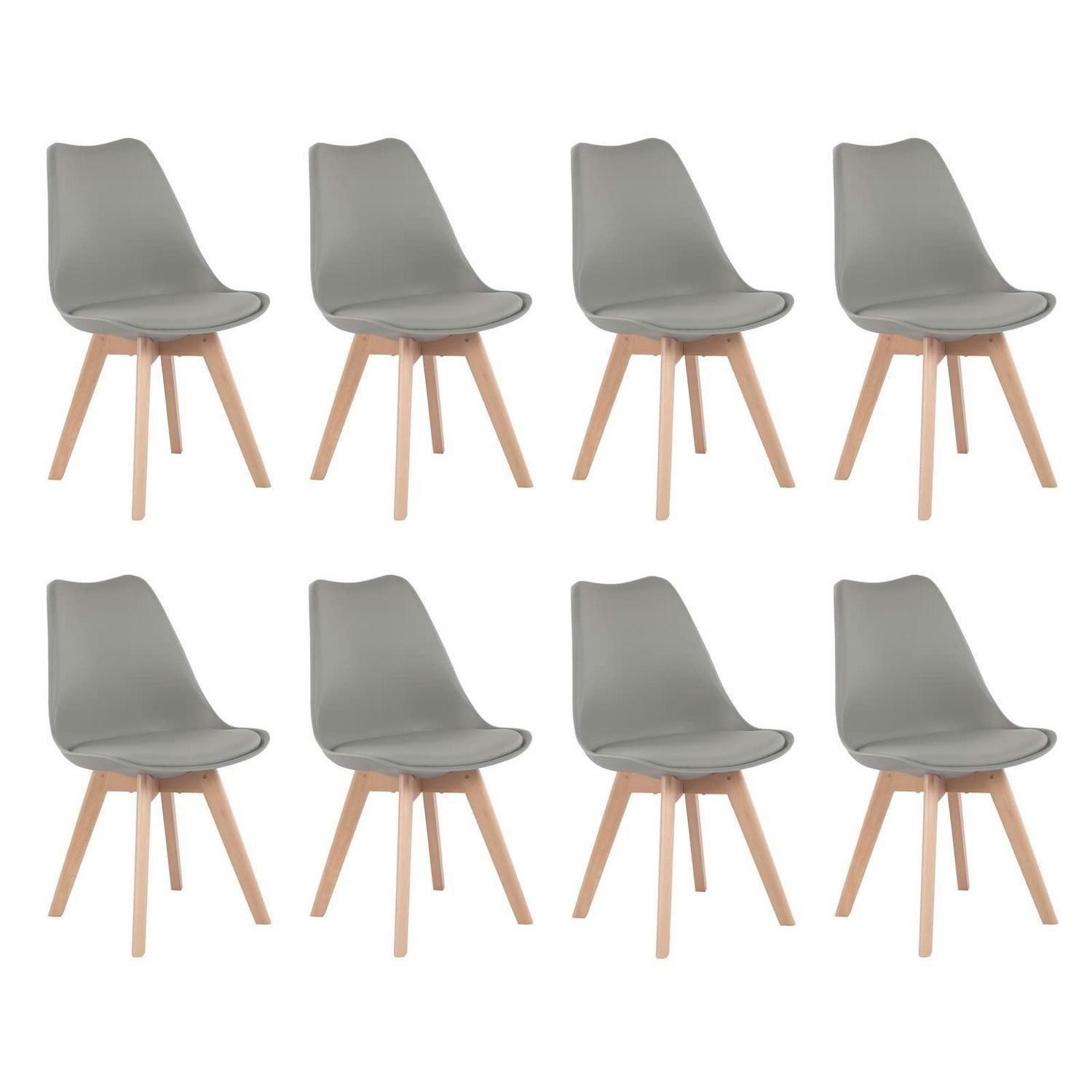 ESSZIMMERSTUHL 8-teiliges Set Grau mit Massivholzbeinen - Grau, Kunststoff (47.5/82/41cm)