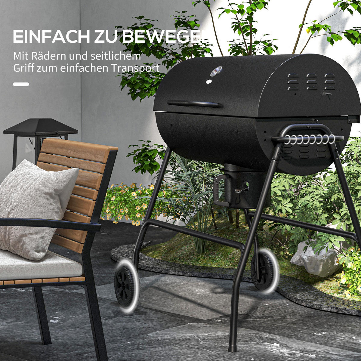 HOLZKOHLEGRILL aus Metall - Schwarz, Metall (71.5/102/95cm) - Outsunny