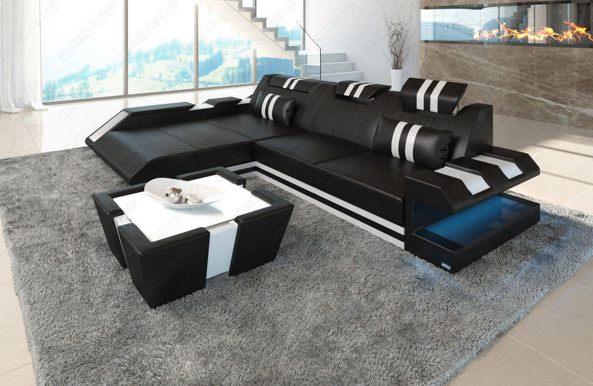 ECKSOFA Apollonia L - Schwarz, Leder (295/190cm) - Sofa Dreams