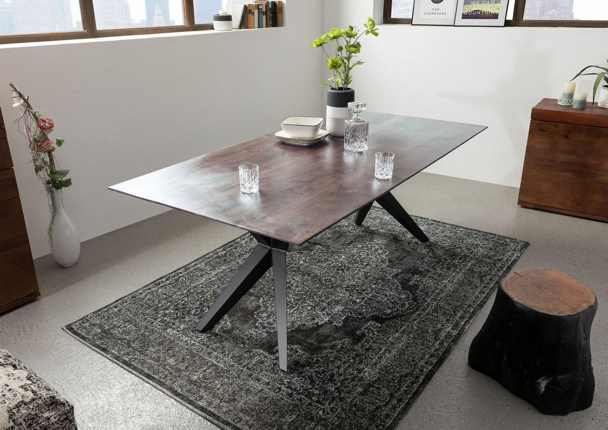 ESSTISCH Akazie 160x90x76 grau lackiert Beine anthrazit matt SWISS EDGE #17 - Grau, Holz (90/160/76cm) - Massivmoebel24