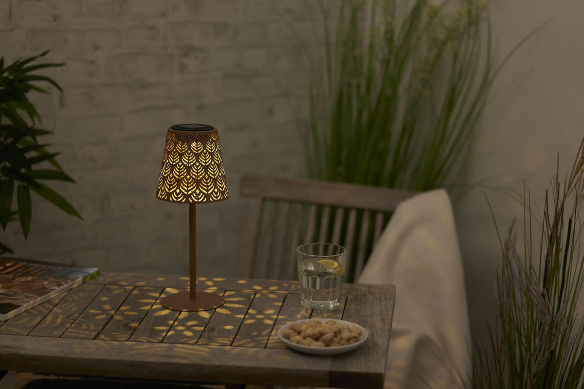 LED-SOLAR-TISCHLEUCHTE - wetterfest mit Dämmerungssensor und Schattenspiel für Garten und Terrasse, 2er-Set - Weiß, Metall (12/12/30cm) - Northpoint