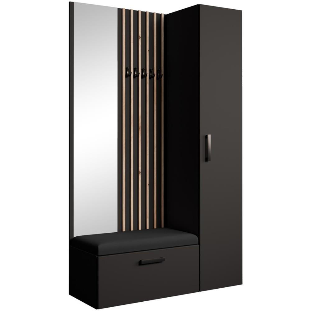 GARDEROBE Margaret II 121/203/43 mit Lamellen und Hochschrank - Schwarz/Eiche Artisan, Holzwerkstoff/Kunststoff (121/203/43cm) - Beautysofa