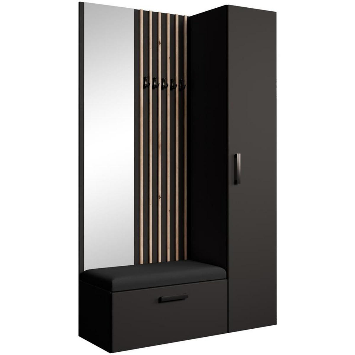 GARDEROBE Margaret II 121/203/43 mit Lamellen und Hochschrank - Schwarz/Eiche Artisan, Holzwerkstoff/Kunststoff (121/203/43cm) - Beautysofa