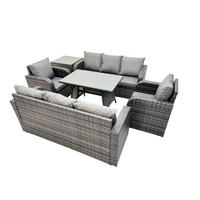 GARTENSET Hohe Rückenlehne Polyrattan 8-Sitzer - Dunkelgrau/Grau, Glas/Kunststoff - Fimous