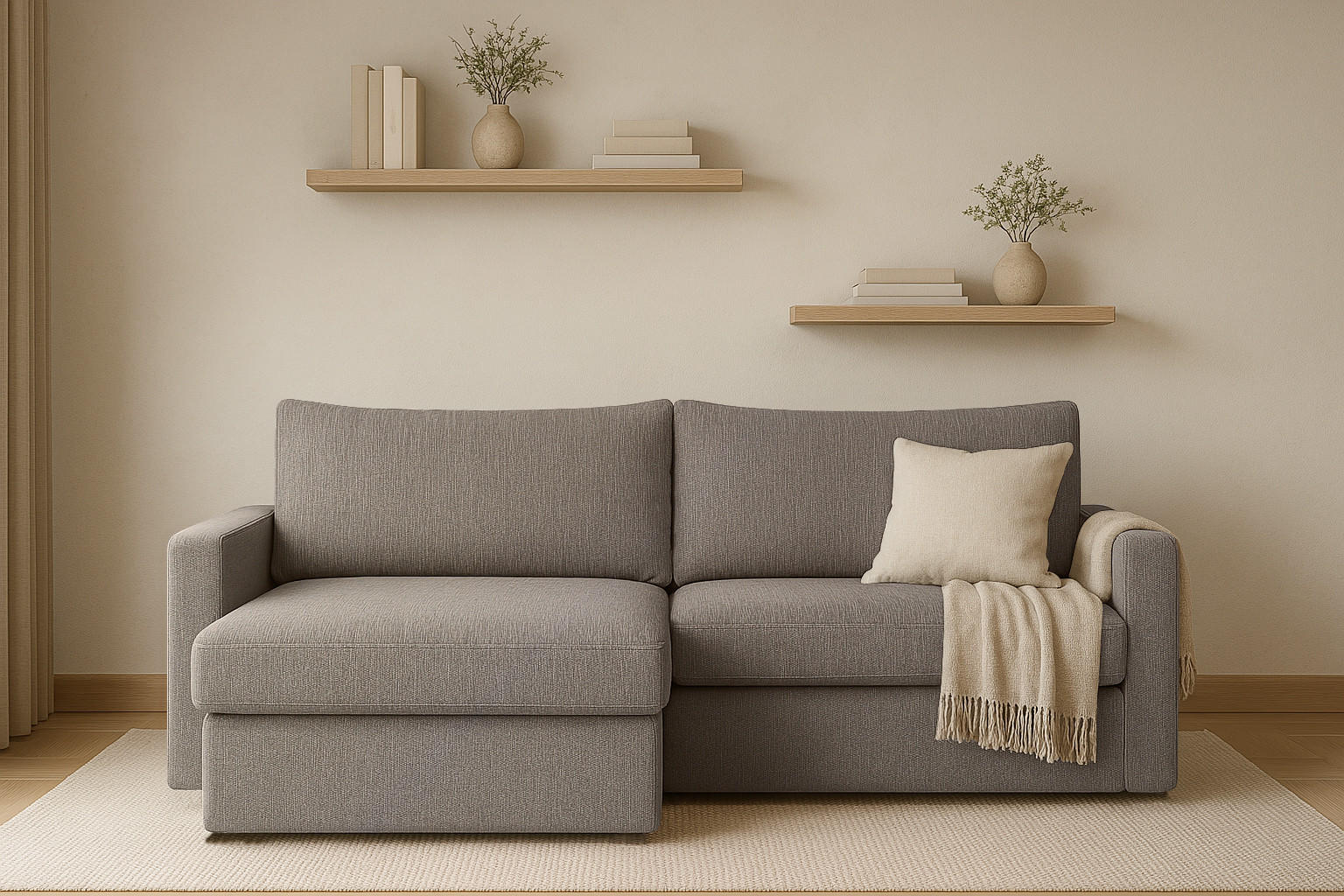 ECKSOFA Mit Schlaffunktion Und Bettzeugablage LUBEKA Stoff Faro Hellbraun Links - Hellbraun, Holz (140/147cm) - Kaiser Möbel