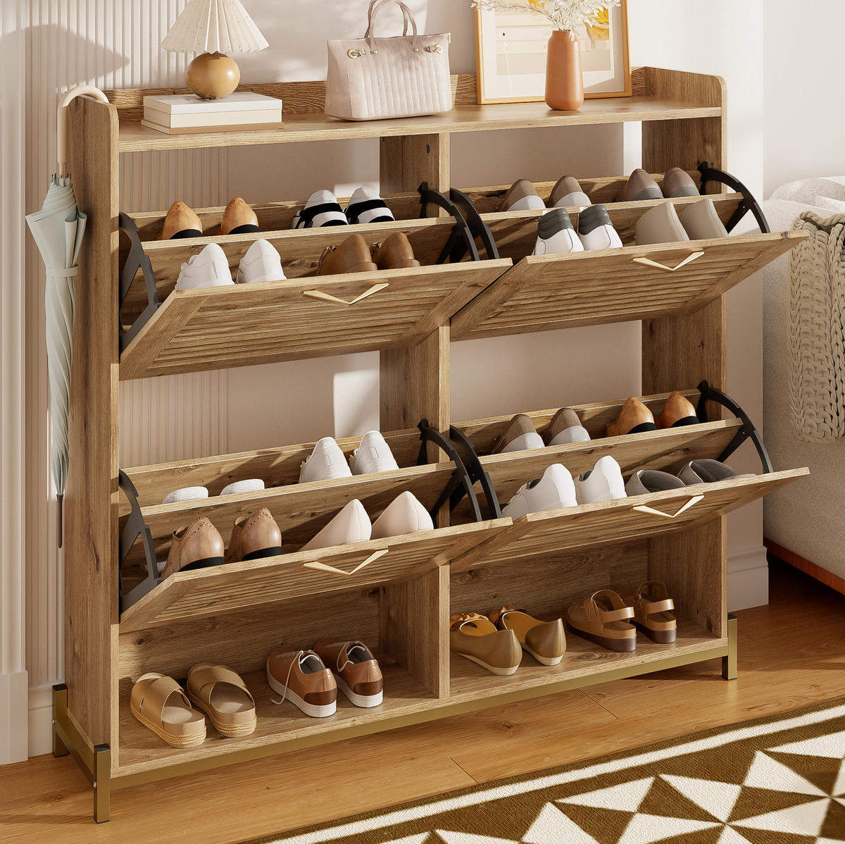 SCHUHSCHRANK mit 4 Türen 108,5 x 24 x 100 cm MDF Wood - Zwetschgeholzfarben, Holzwerkstoff (24/100/108.5cm) - Beauniv