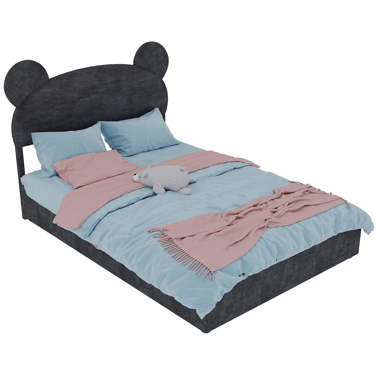 POLSTERBETT 140x200 cm Cartoon Stauraum grau - Grau, Textil (140/200cm) - LEBENLANG