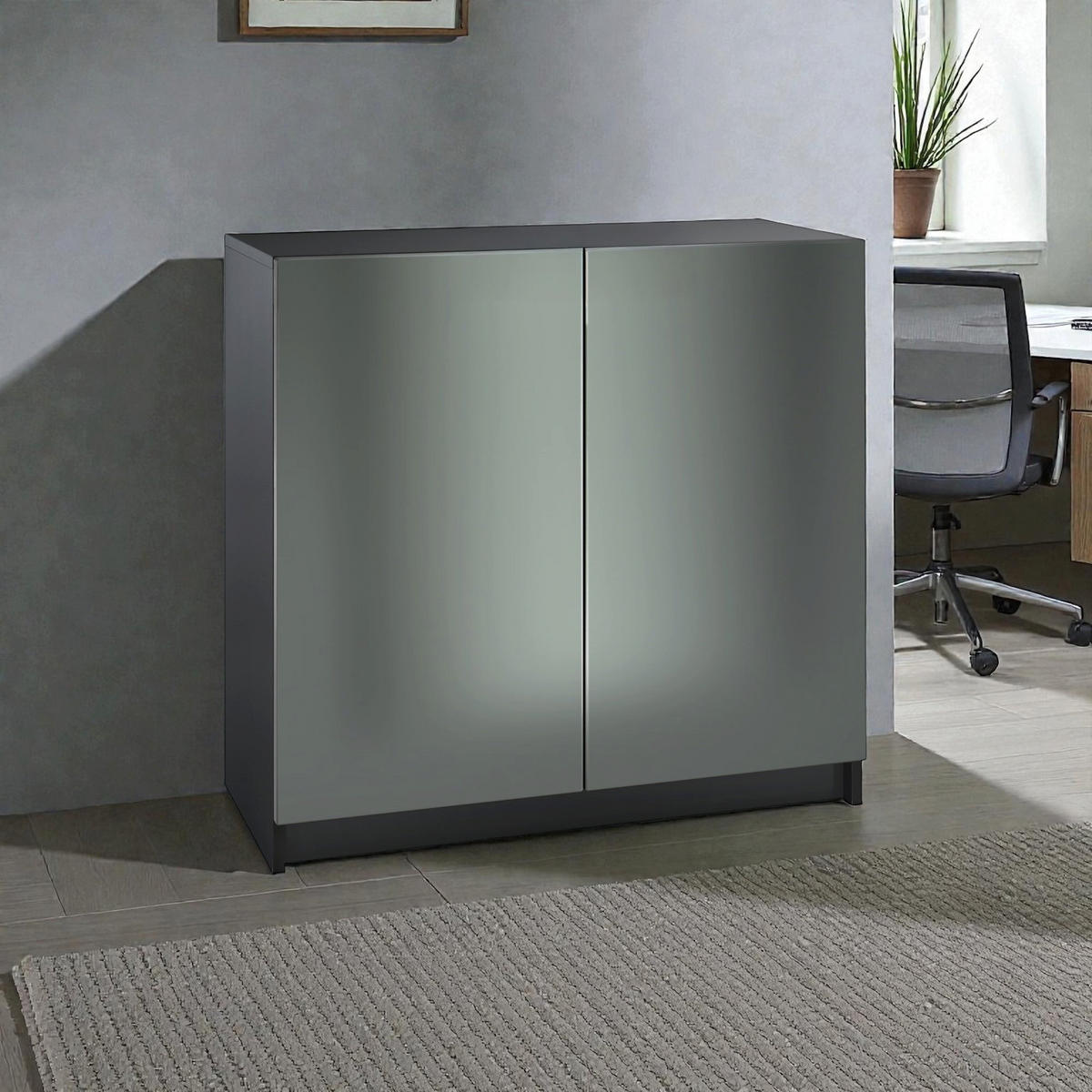 KOMMODE Elona, Büroschrank mit Soft-Close & Push-to-Open, Aktenschrank, Home Office & Büro, Schwarz/Anthrazit matt (82 x 78 x 37 cm) - Anthrazit, Holzwerkstoff (82/78/37cm) - InnoFurn
