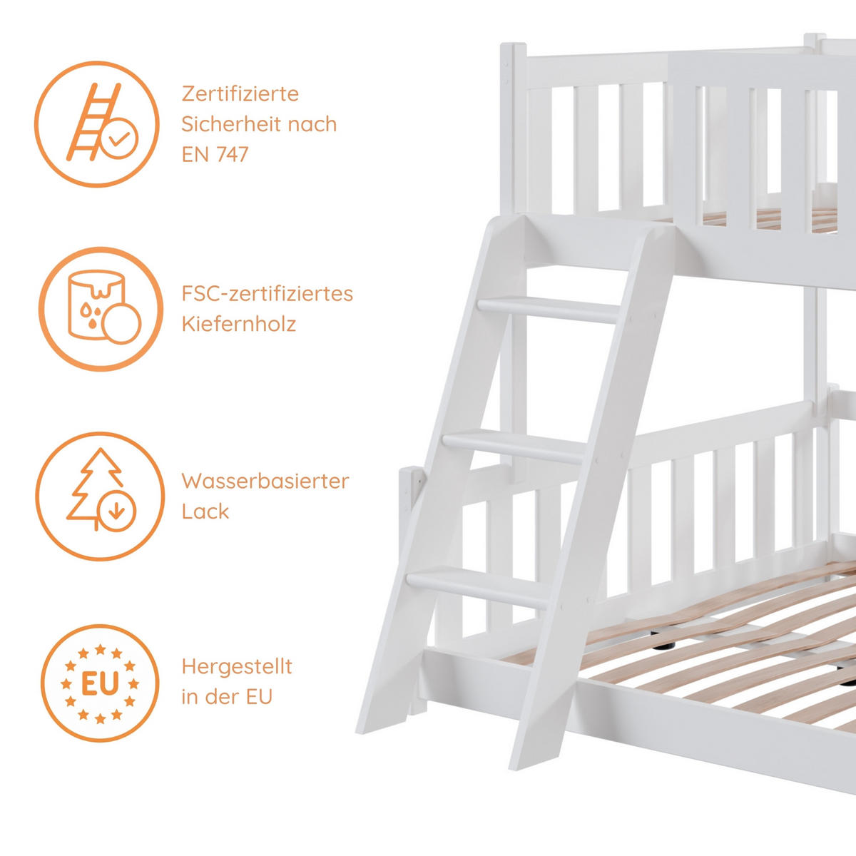 ETAGENBETT mit Leiter 90x200 in Weiß - Weiß, Holz (120/200cm) - Kids Collective