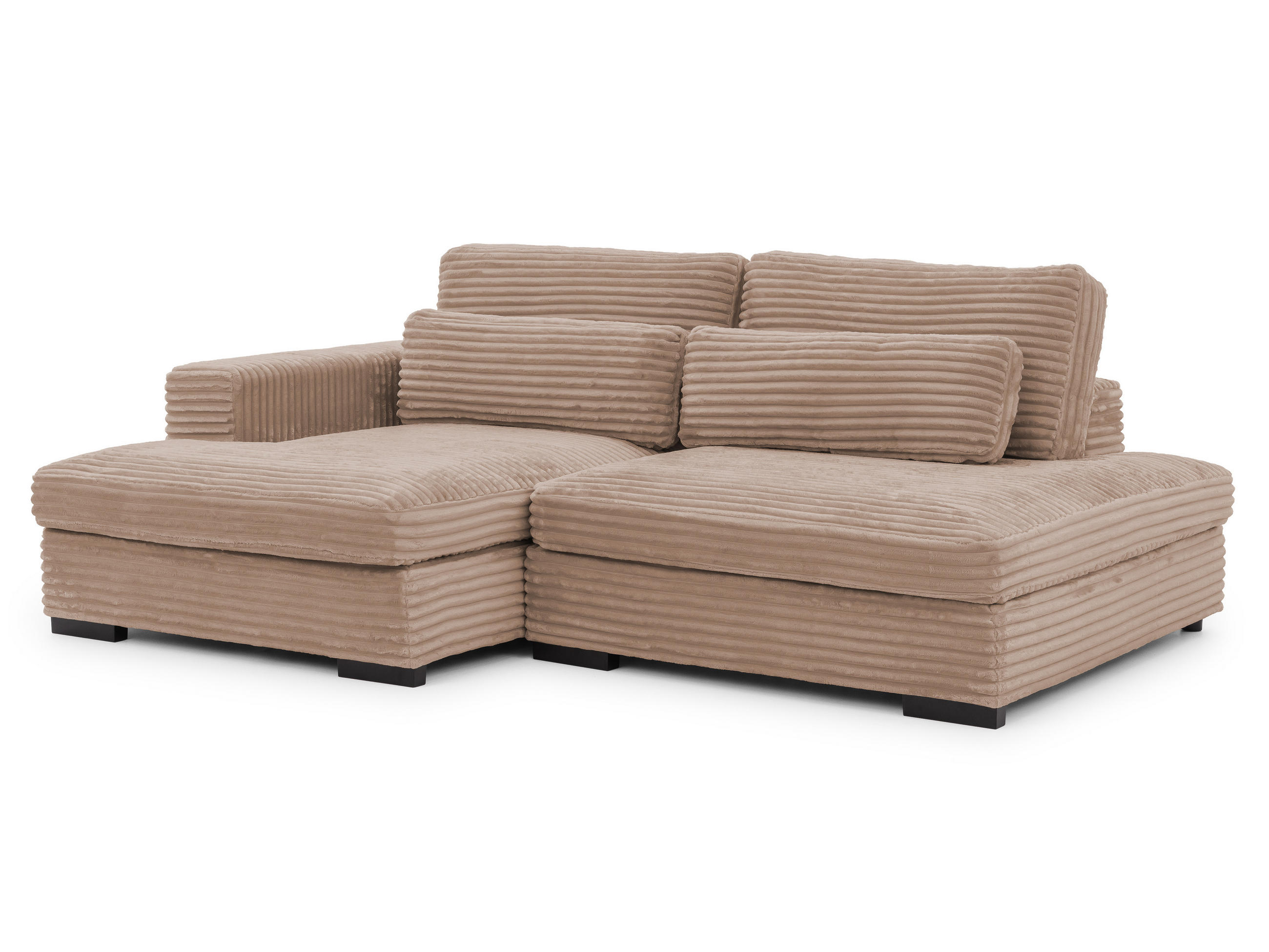 ECKSOFA Wolke mit tiefer Sitzfläche, Schlaffunktion und praktischem Bettkasten aus weichem Beige Cordstoff - Schwarz/Cappuccino, Holz/Kunststoff (162/225cm) - S-Style