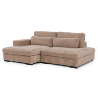 ECKSOFA Wolke mit tiefer Sitzfläche, Schlaffunktion und praktischem Bettkasten aus weichem Beige Cordstoff - Schwarz/Cappuccino, Holz/Kunststoff (162/225cm) - S-Style